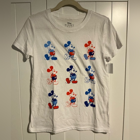Disney Mickey Mouse Women's Medium Graphic Tee Shirt White Red Blue NEW - Picture 1 of 4